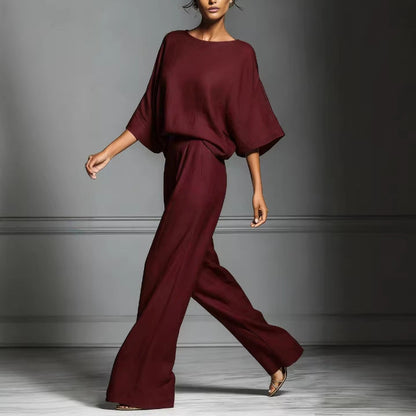Linen-blend batwing two-piece set