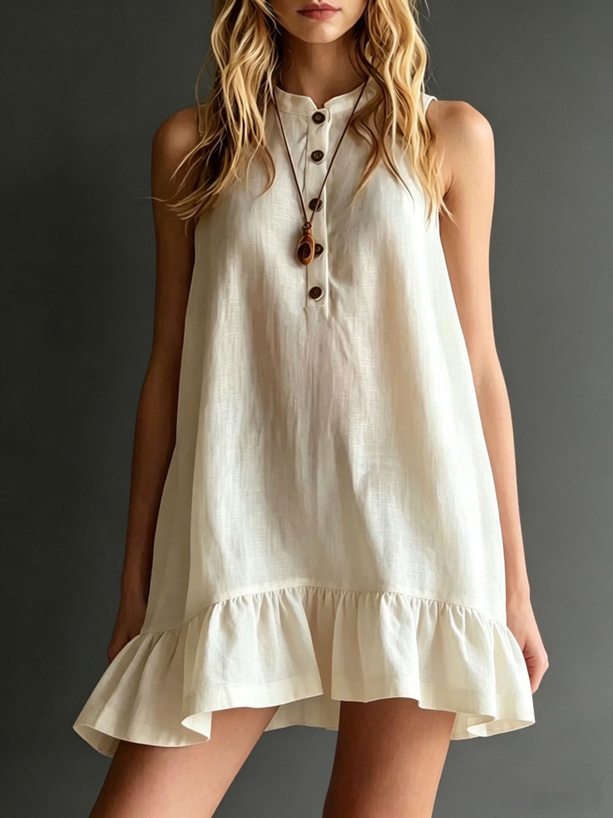 Robe trapèze sans manches à volants sans effort – Style décontracté en mélange de lin