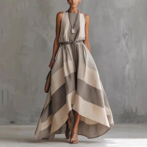 Sleeveless striped linen blend maxi dress