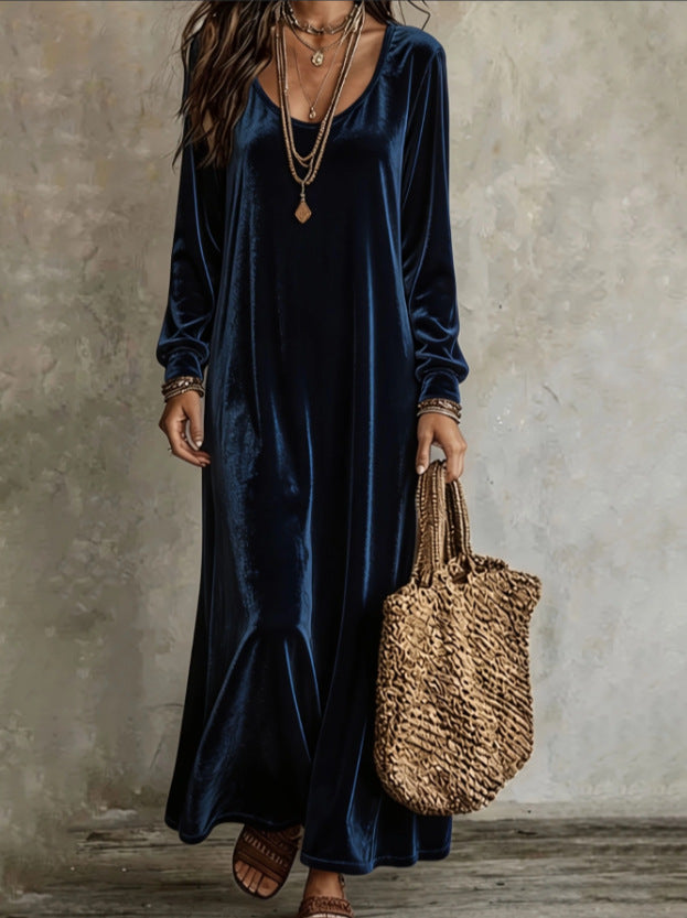 Robe longue en velours à manches longues