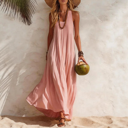 Robe longue fluide à encolure américaine