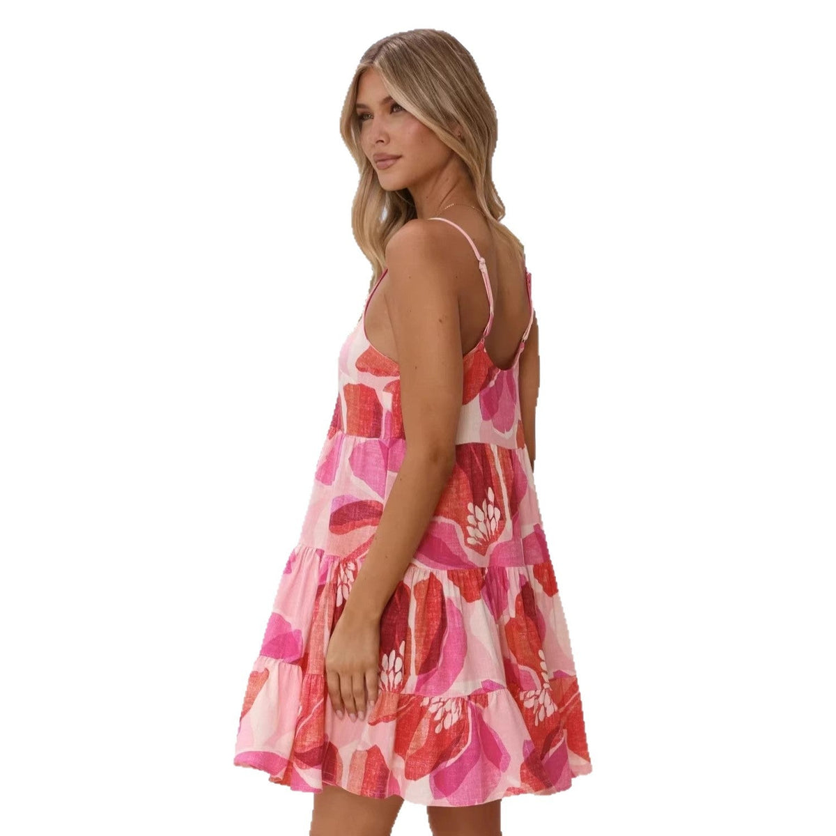 Mini-robe à volants fleurie rose