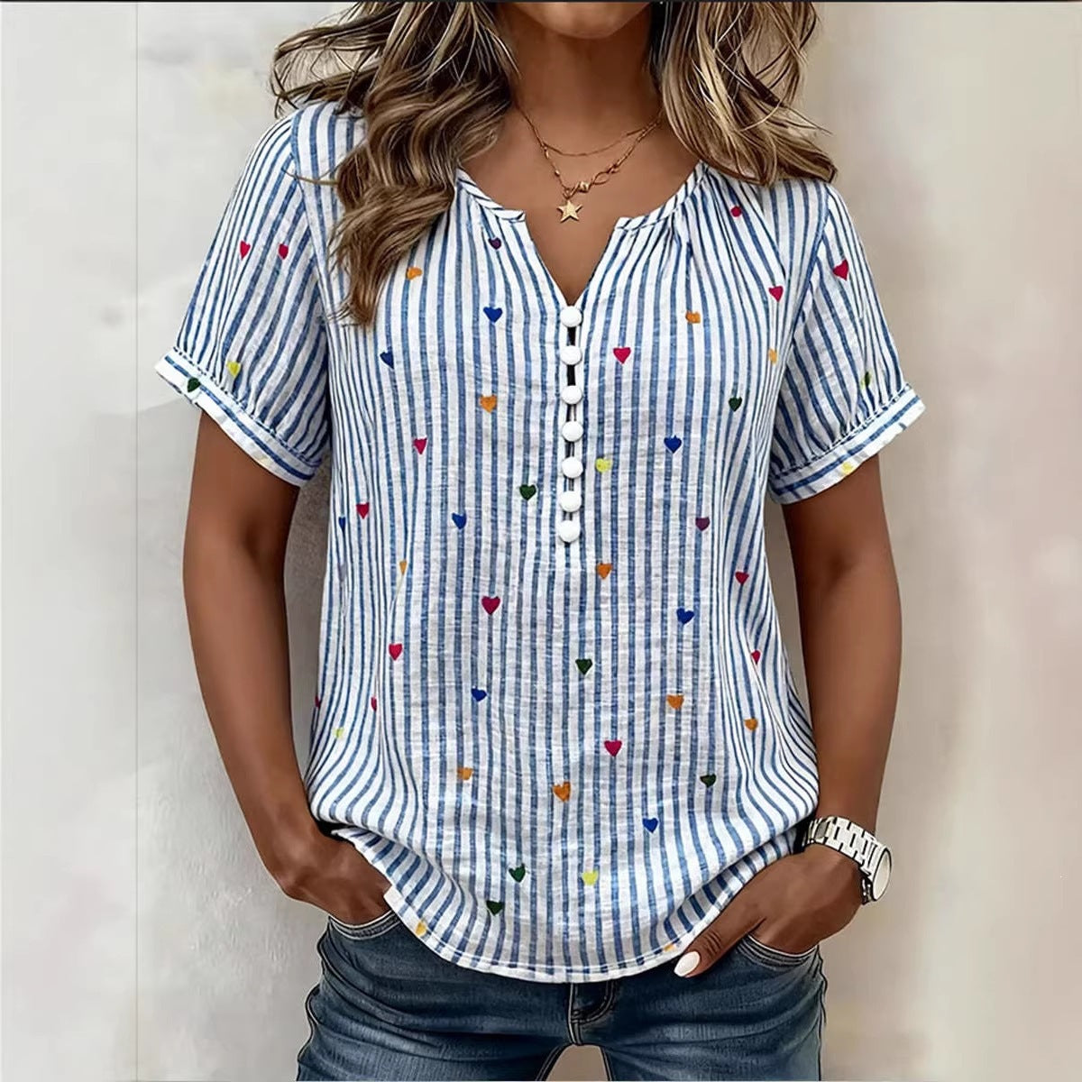 Chemisier Henley rayé Cœur coloré