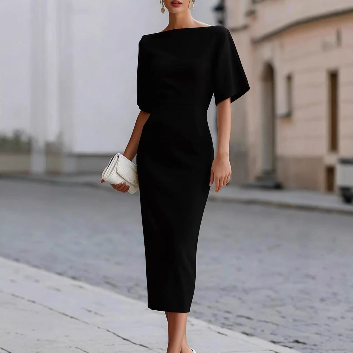 Robe midi Briar avec encolure bateau et coupe ajustée