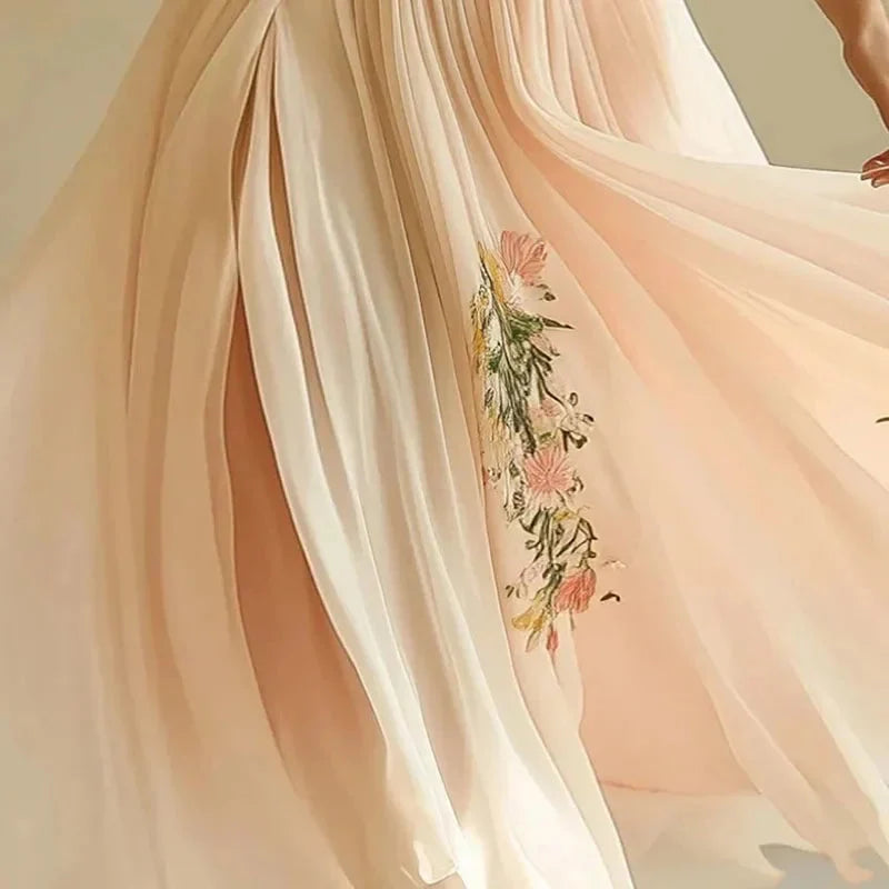 Pink V-neck short-sleeved maxi dress
