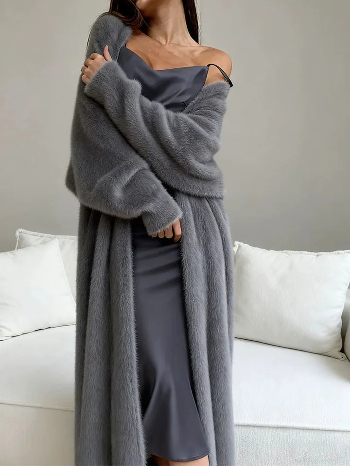 Women's Loose Soft Fluffy Autumn-Winter Cardigan, Long White Knitted Faux Mink Vest