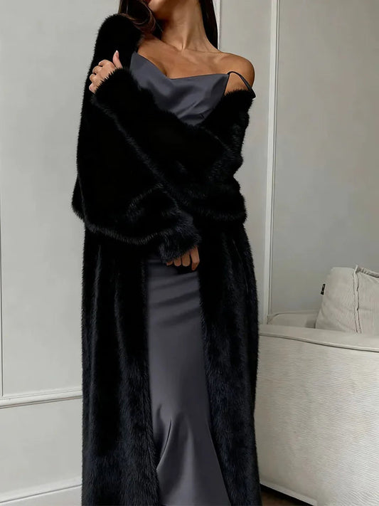 Women's Loose Soft Fluffy Autumn-Winter Cardigan, Long White Knitted Faux Mink Vest