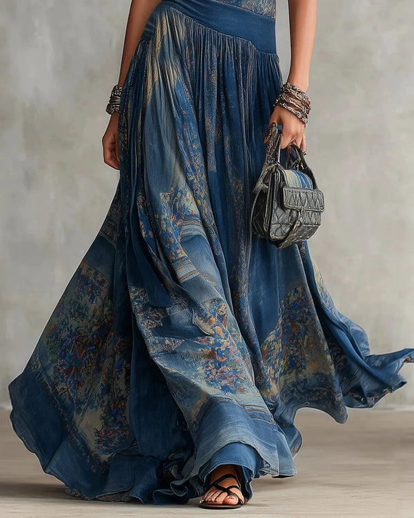 Elegant Retro Printed Sleeveless Tank Top Dress