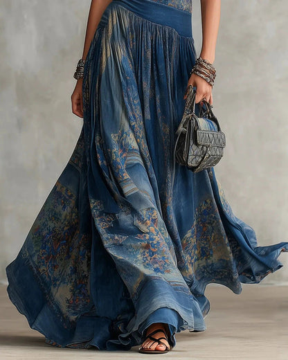 Elegant Retro Printed Sleeveless Tank Top Dress
