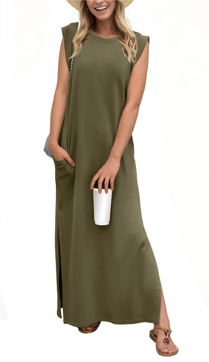 Robe longue décontractée ample fendue infroissable pour femme