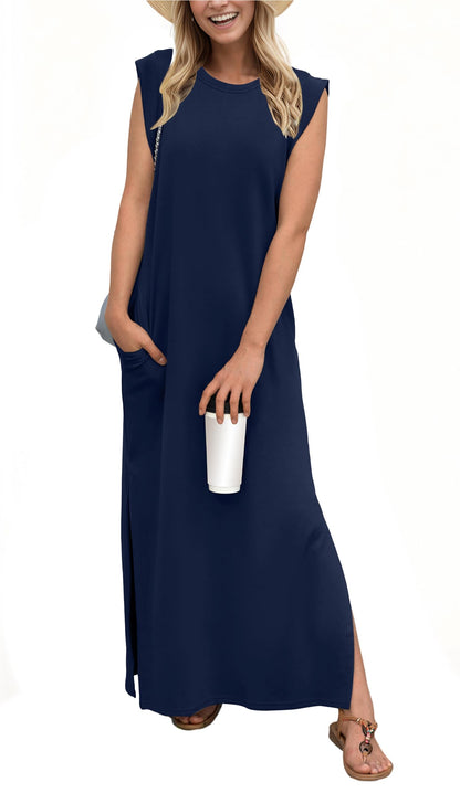 Robe longue décontractée ample fendue infroissable pour femme