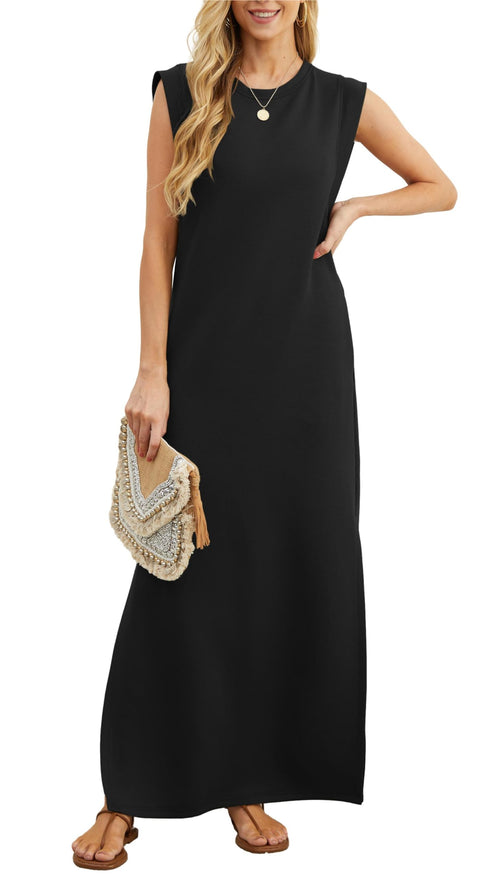 Robe longue décontractée ample fendue infroissable pour femme