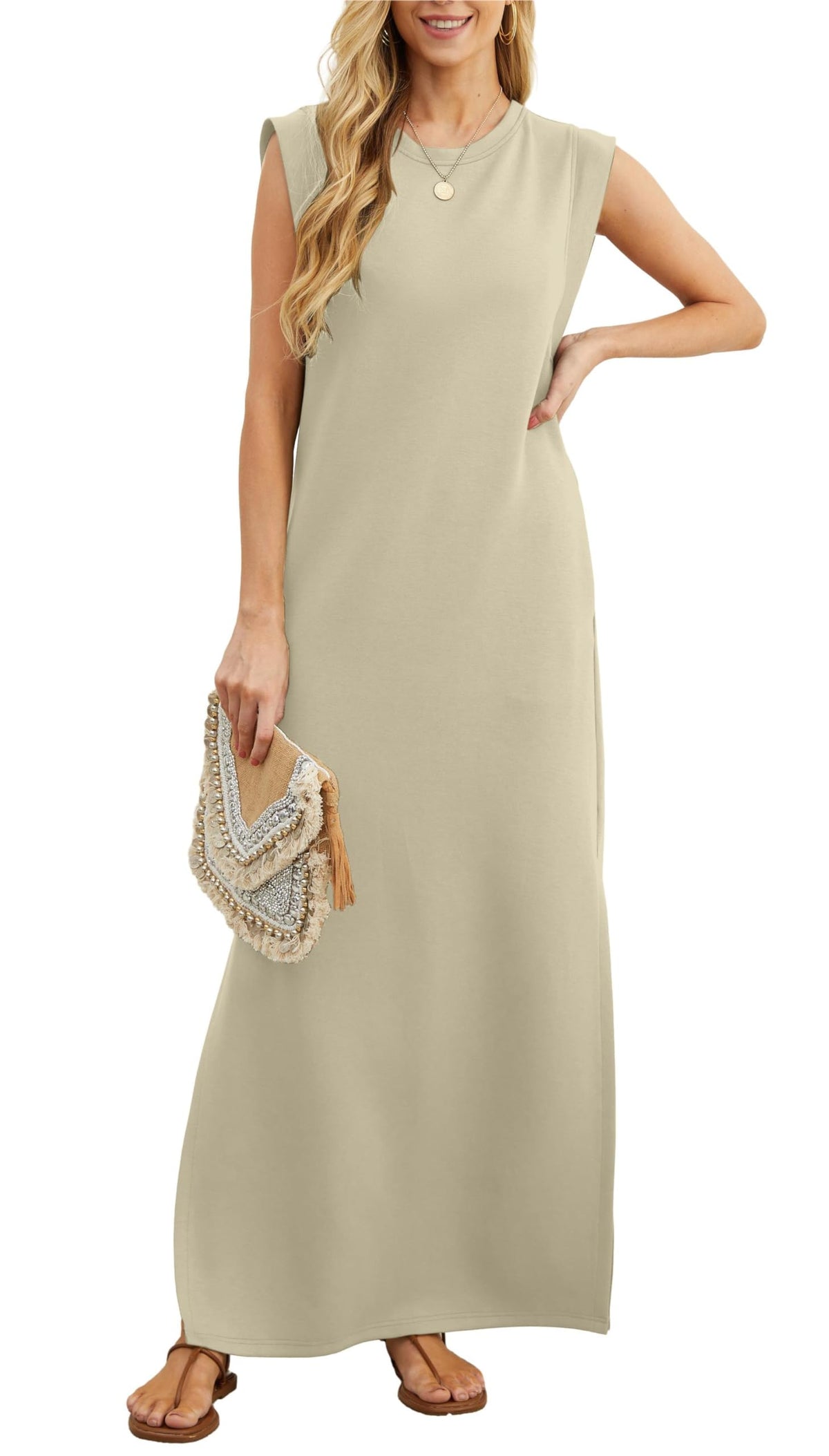 Robe longue décontractée ample fendue infroissable pour femme