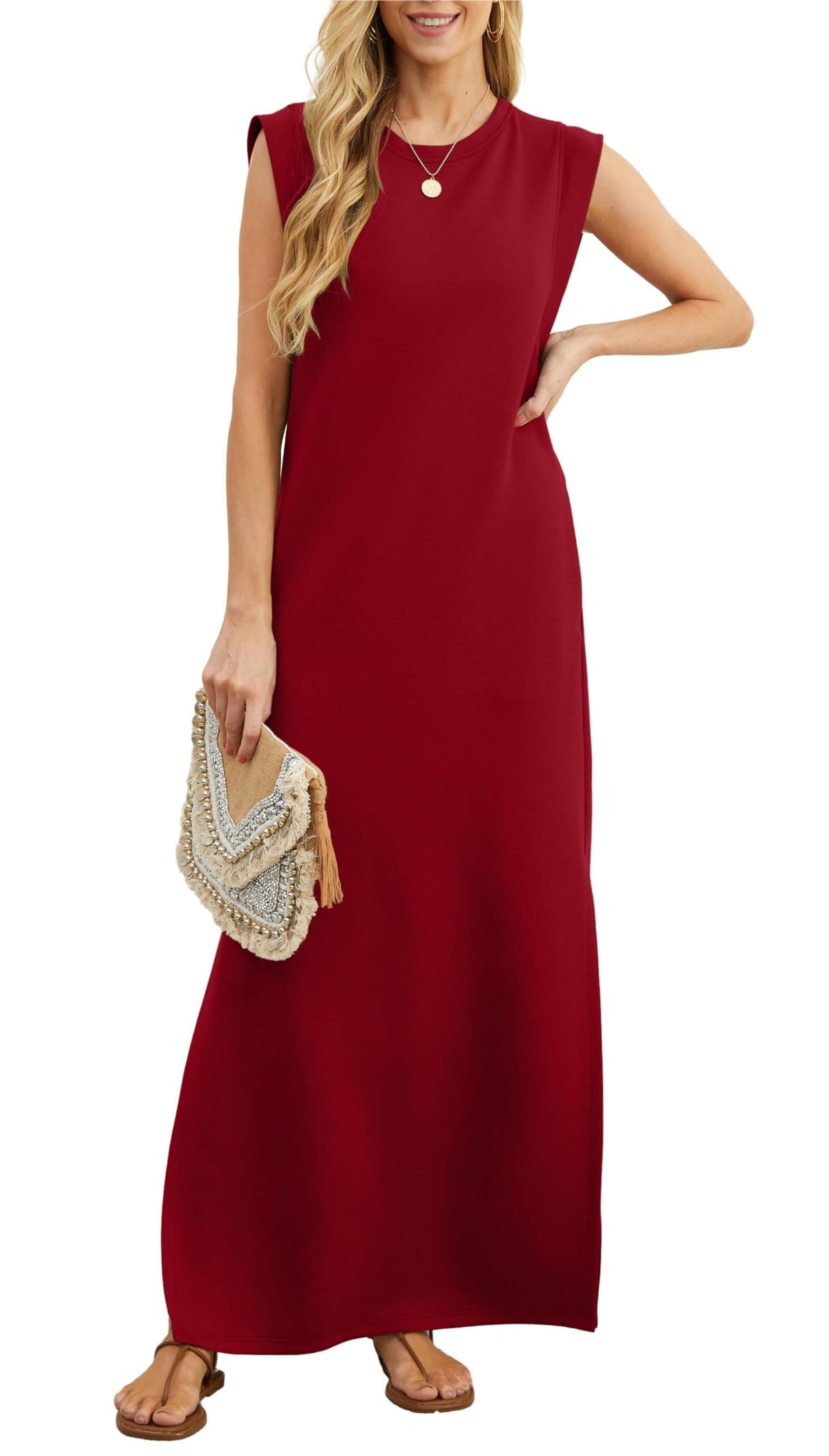 Robe longue décontractée ample fendue infroissable pour femme