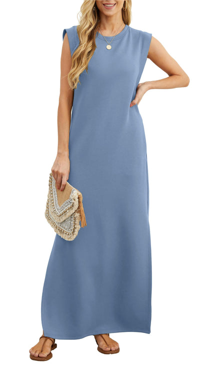 Robe longue décontractée ample fendue infroissable pour femme