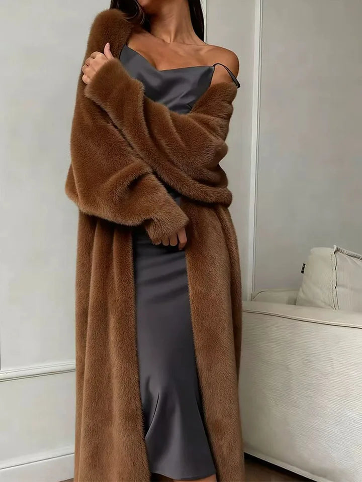 Women's Loose Soft Fluffy Autumn-Winter Cardigan, Long White Knitted Faux Mink Vest