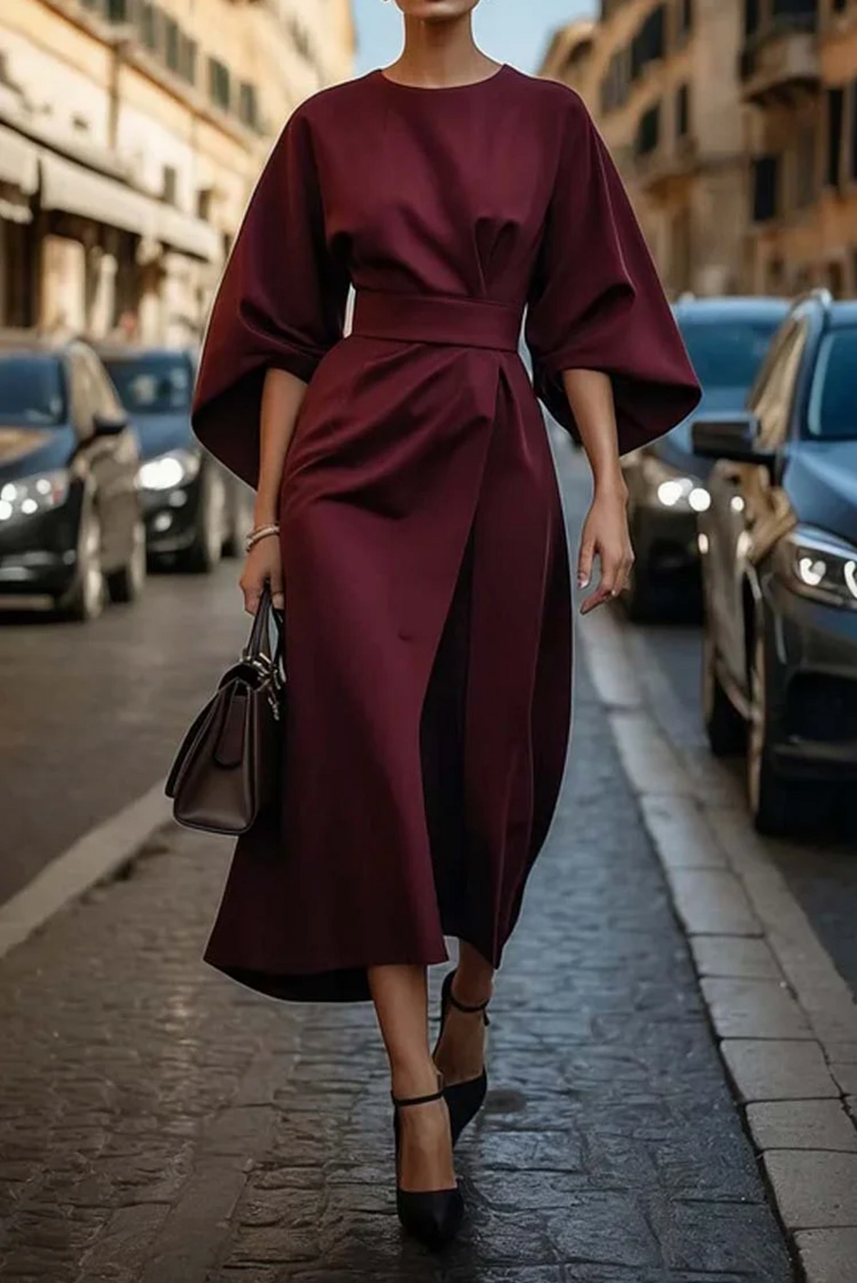 Robe élégante à manches lanternes