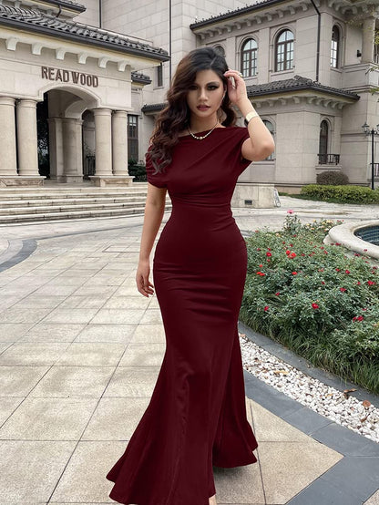 Robe de soirée longue élégante, moulante, sans manches et sans épaules pour femmes, collection 2025