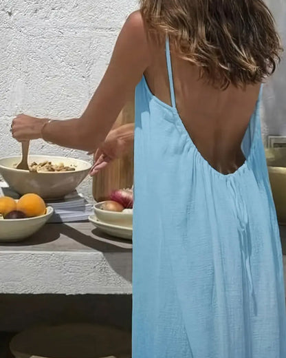 Robe caraco dos nu de couleur unie pour femme