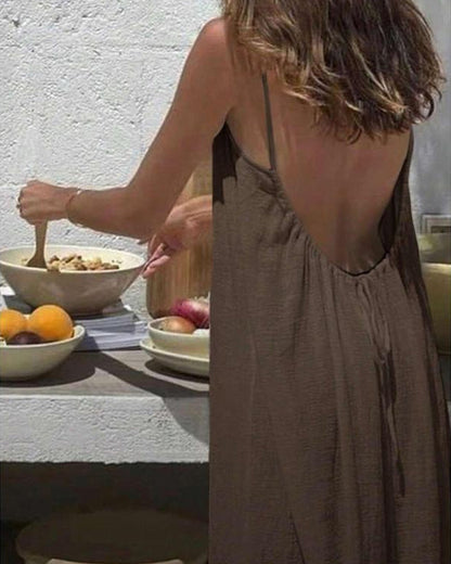 Robe caraco dos nu de couleur unie pour femme