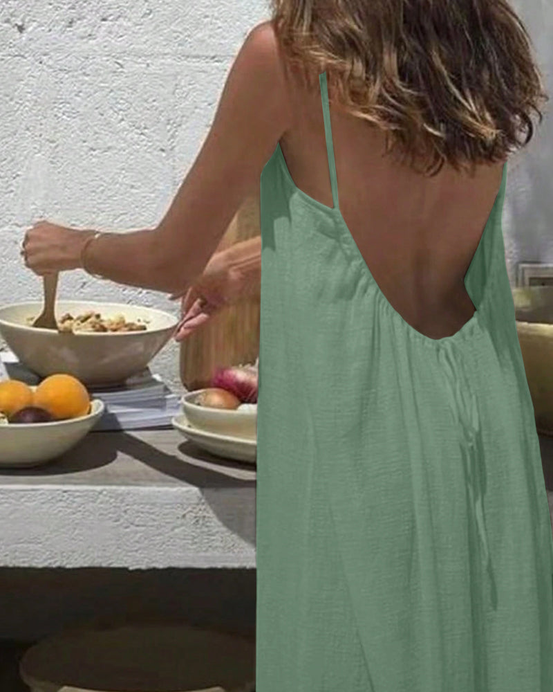 Robe caraco dos nu de couleur unie pour femme