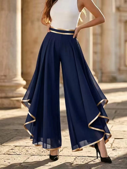 Pantalon large en mousseline avec liseré doré élégant