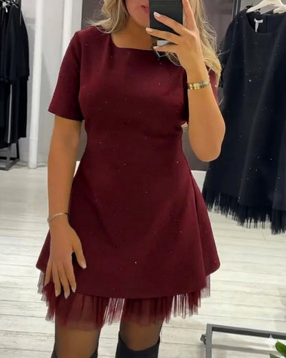 Elegant shimmering mesh patchwork dress