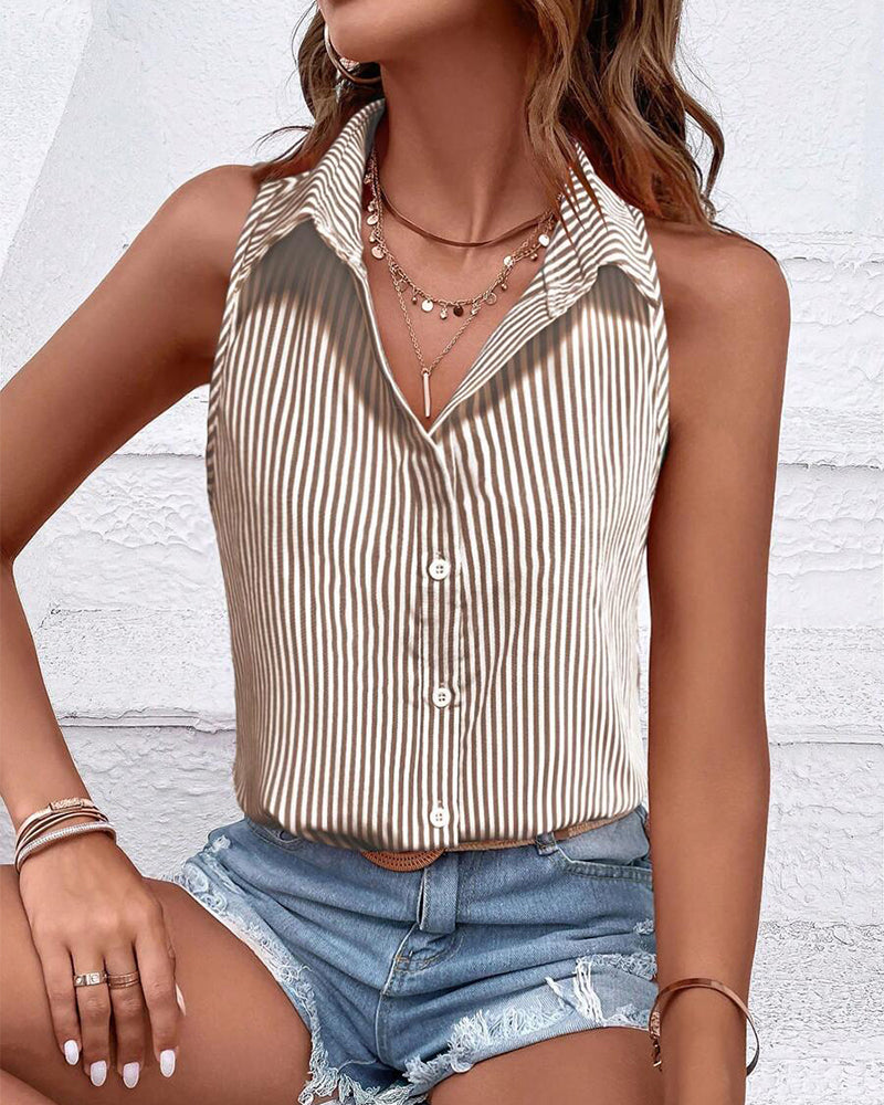 Sleeveless striped collared tank top