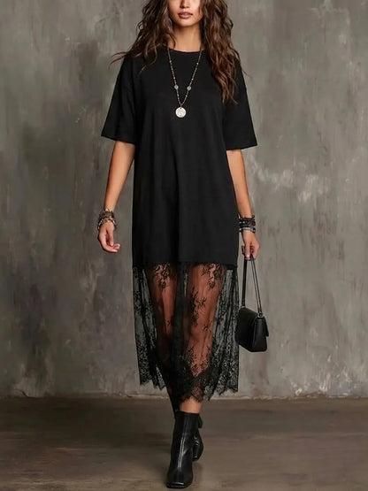 Robe Femme Ample en Dentelle Patchwork