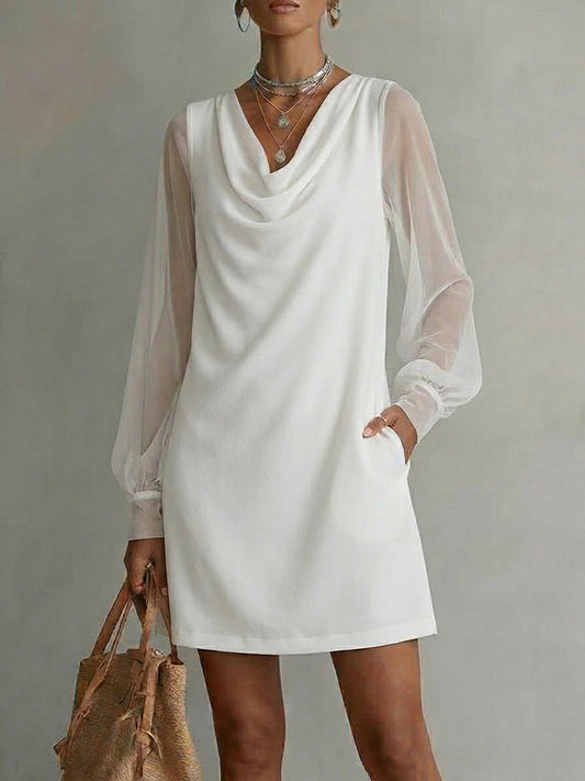 Robe longue en mousseline de soie à col bénitier et manches longues pour femme