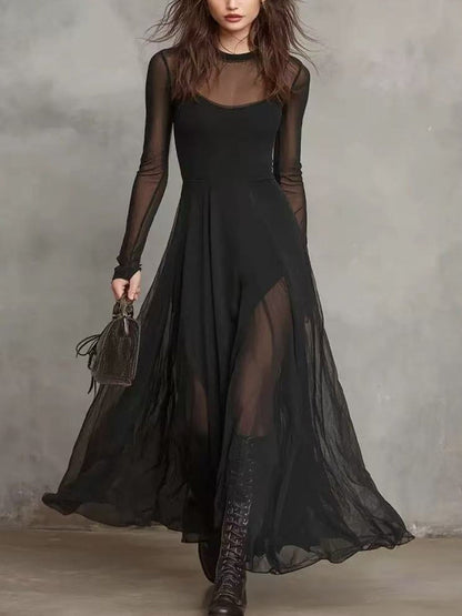 Robe longue transparente en maille filet
