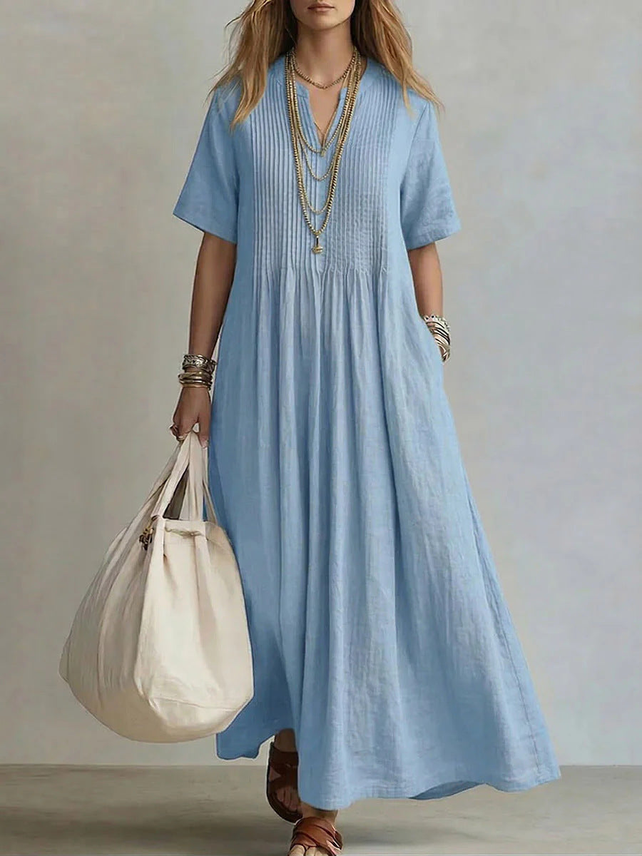 Robe longue décontractée à manches courtes pour femmes