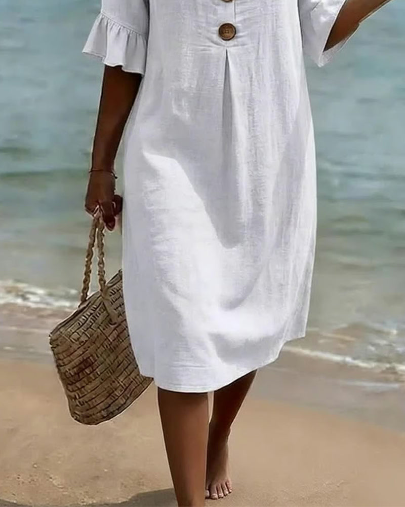 Robe 100 % coton à manches volantées et boutonnées