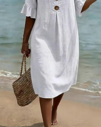 Robe 100 % coton à manches volantées et boutonnées