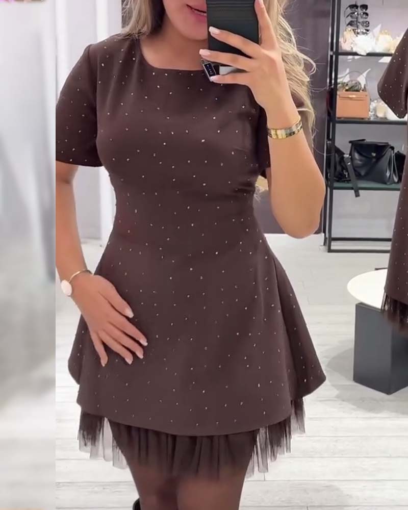 Elegant shimmering mesh patchwork dress