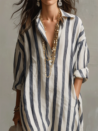 Robe rayée en lin et coton décontractée et confortable