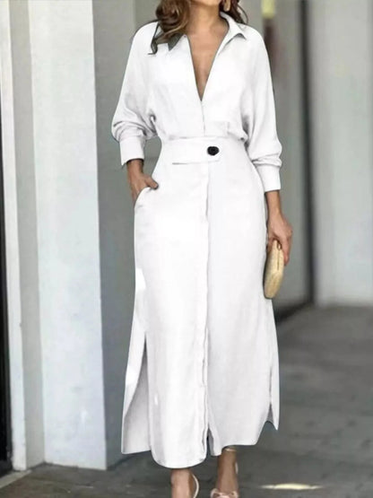 Robe‑chemise à manches longues avec fentes latérales