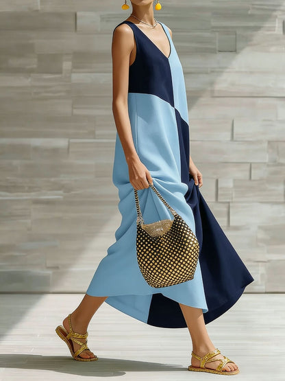 Robe longue sans manches color block