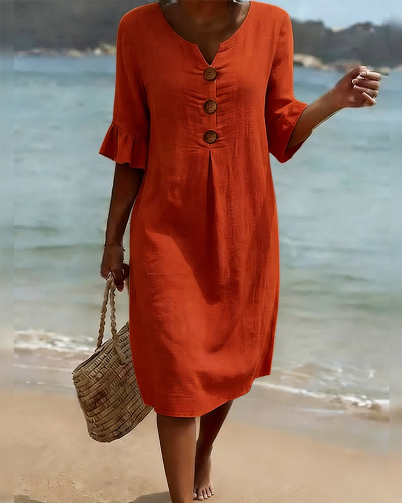 Robe 100 % coton à manches volantées et boutonnées