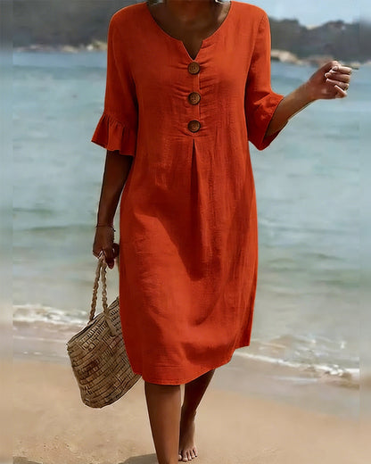 Robe 100 % coton à manches volantées et boutonnées