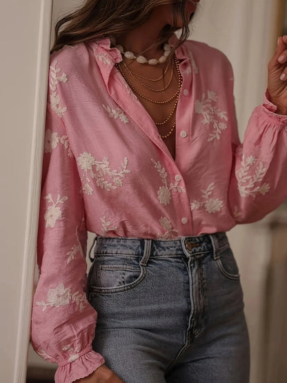Chemise à manches longues boutonnée à motifs floraux