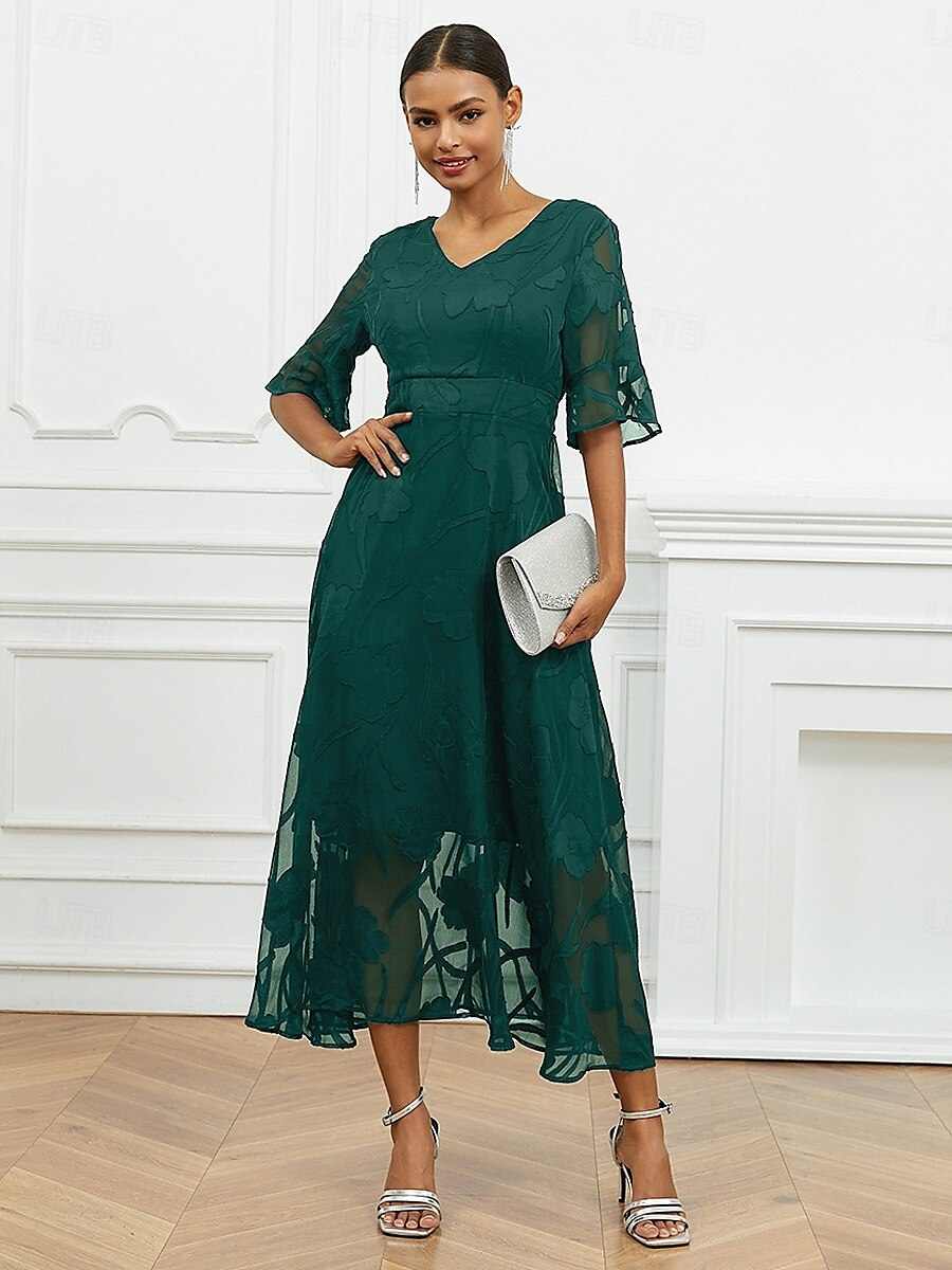 Robe florale col V à manches transparentes