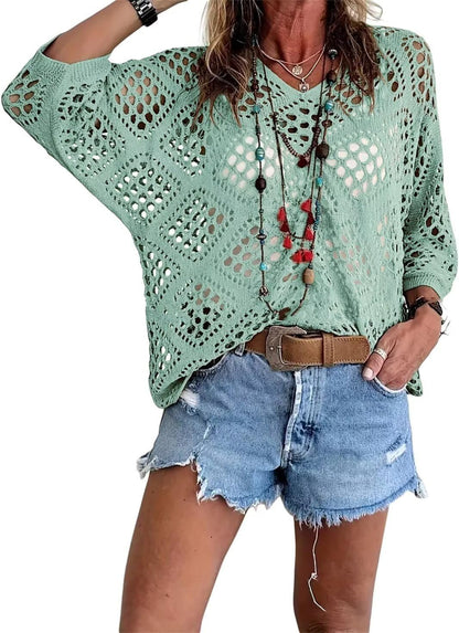 ? Top Bohème en Crochet Col V Fait Main | Essentiel de l'Été Abricot