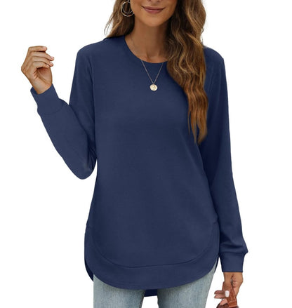 Sweat-shirt femme col rond ourlet incurvé