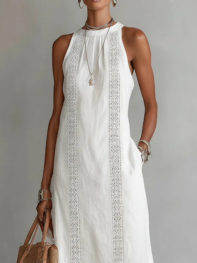 🌿 Minimalist, retro and soft linen dress with lace details