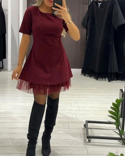 Elegant shimmering mesh patchwork dress
