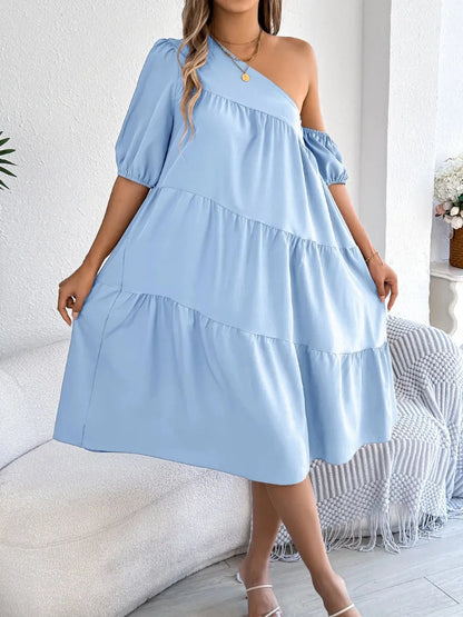 One-shoulder dress with layered ruffles