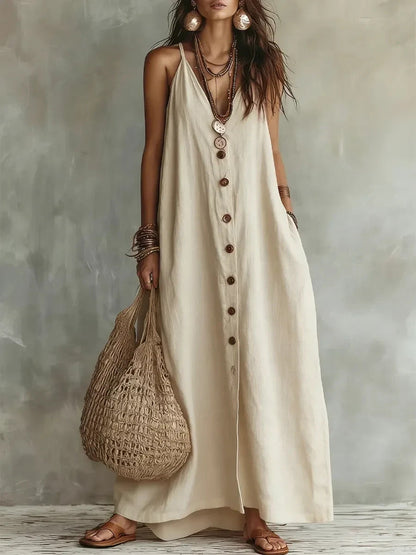 🌿 Robe longue en lin bohème : Le style estival sans effort