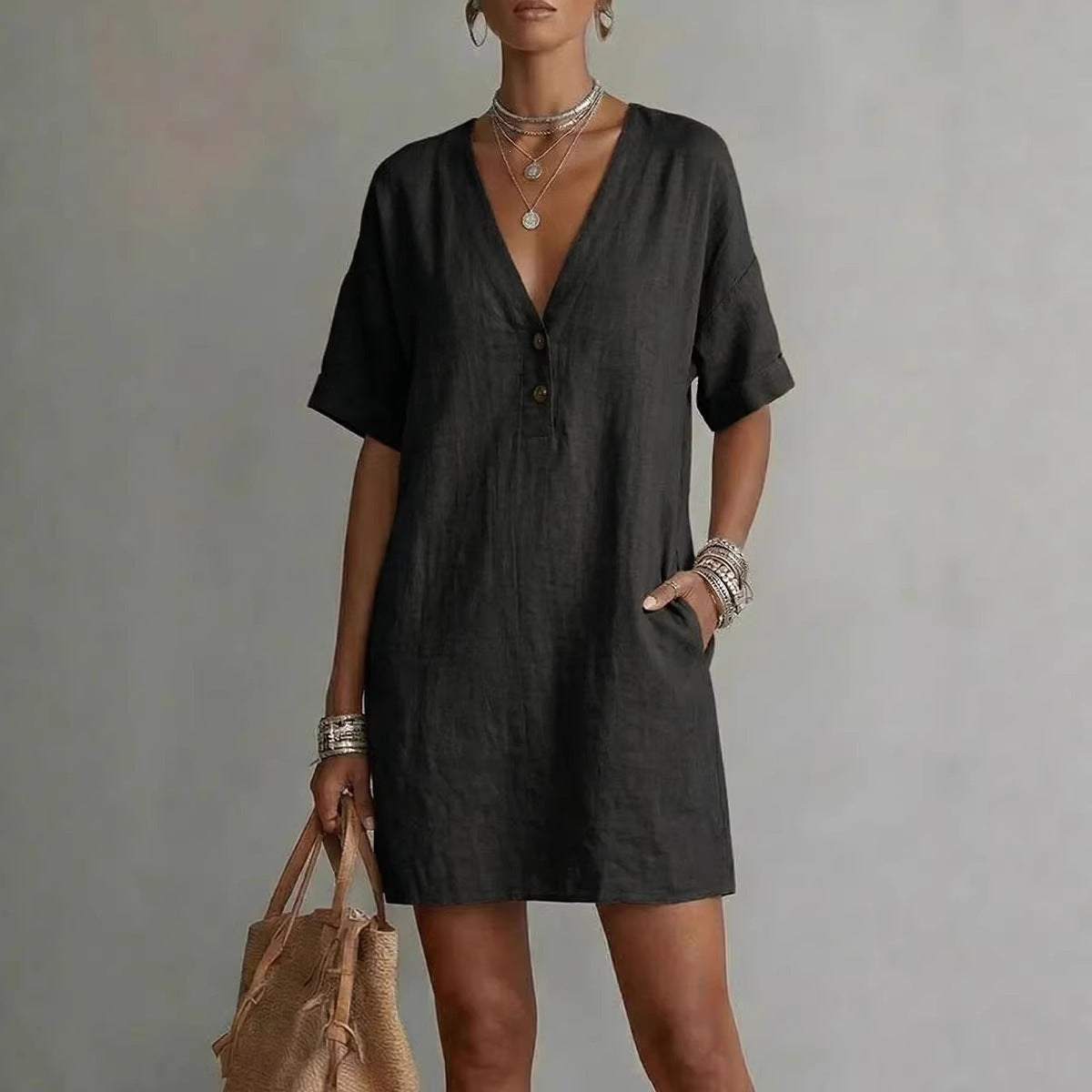 Robe ample décontractée d'été à col en V, nouvelle mode indépendante