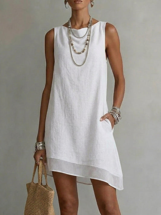 Robe femme sans manches à encolure bateau et jupe diagonale
